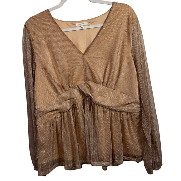 Faux Wrap Shimmer Peplum Blouse Womens 1X Rose Gold Glitter Top Dressy Holiday - Picture 2 of 12